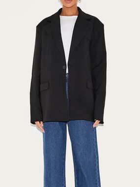 PLT Black Women's Black Boxy Oversized Dad Blazer Jacket drop shoulder NWT